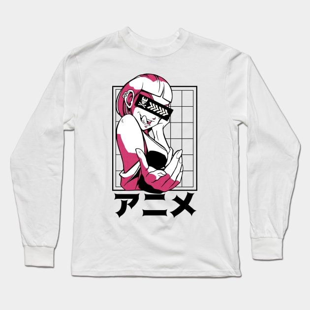 Japanese Vaporwave Cyberpunk Cool Girl Urban Style Long Sleeve T-Shirt by OWLvision33